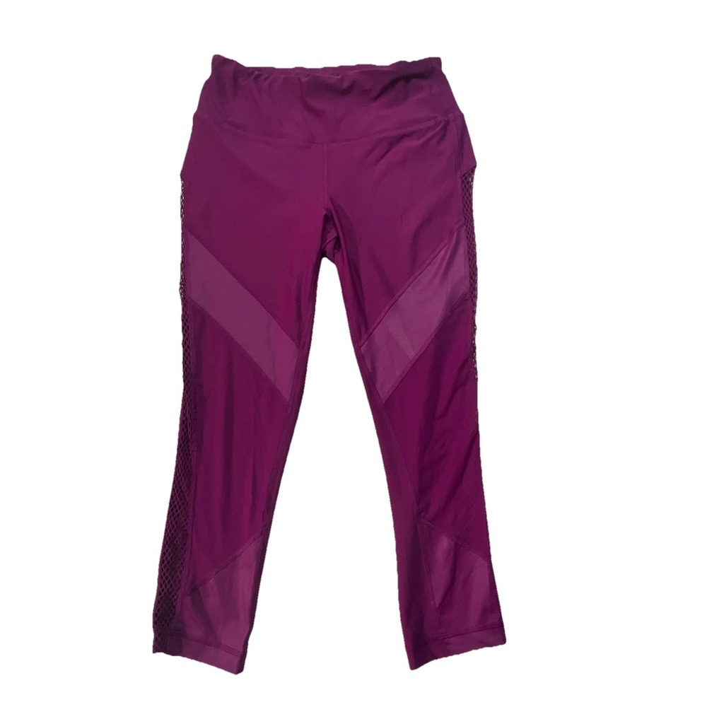 90 Degree by Reflex Purple Mesh Capri Leggings Women's S Stretch Elastic Waist